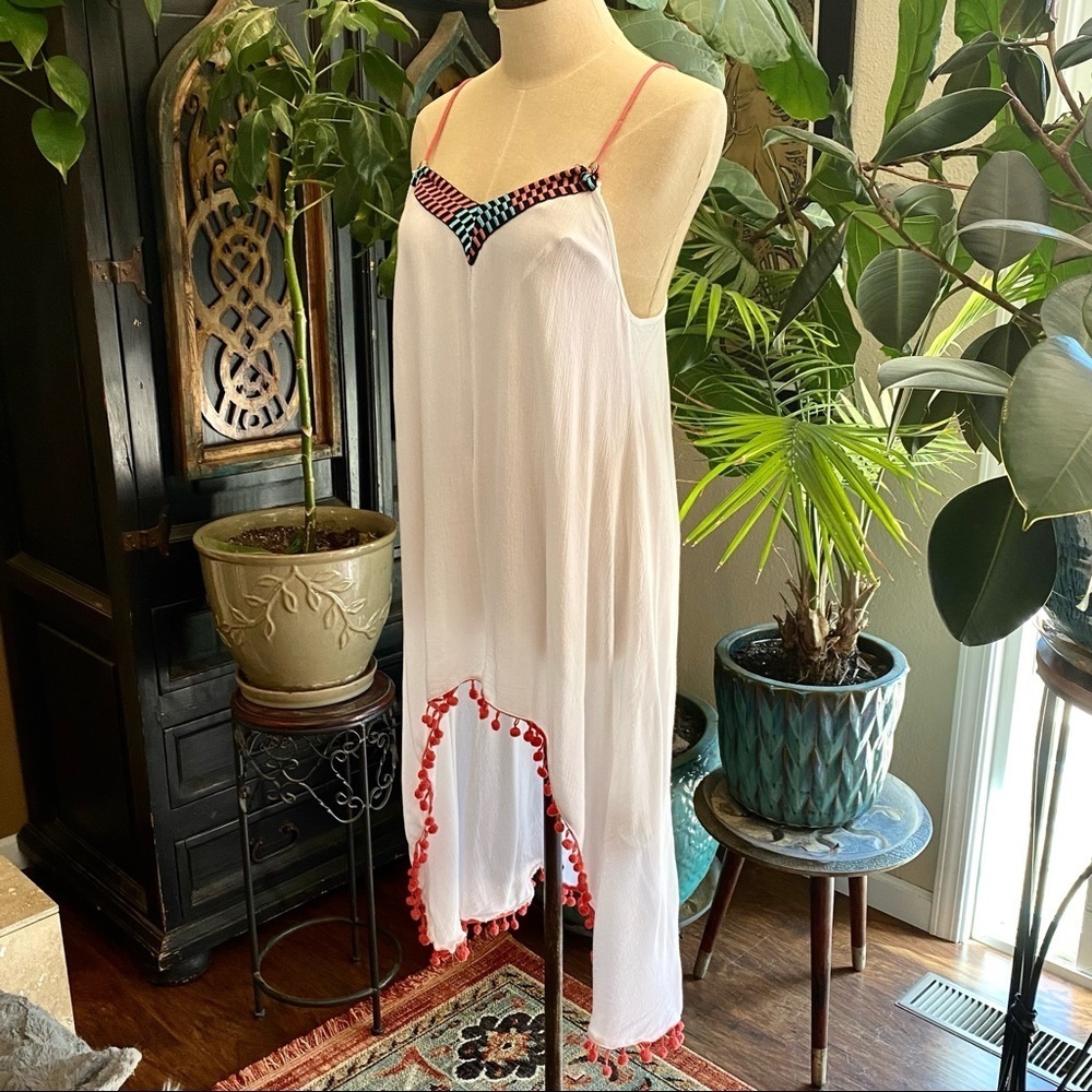 Revolve White Pom Pom trim slip dress - Picture 3 of 13